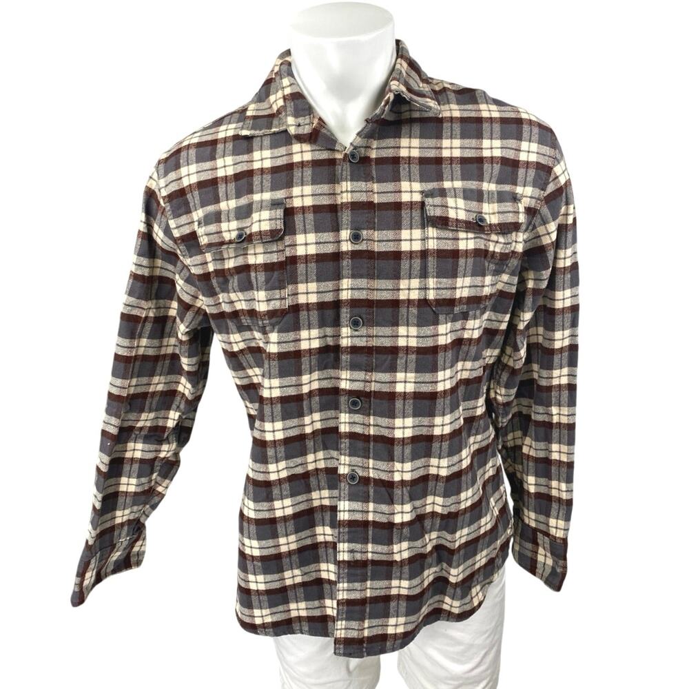 Jachs Men's Brown Plaid Checkered Flannel Long Sleeve Pocket Button Down Shirt L